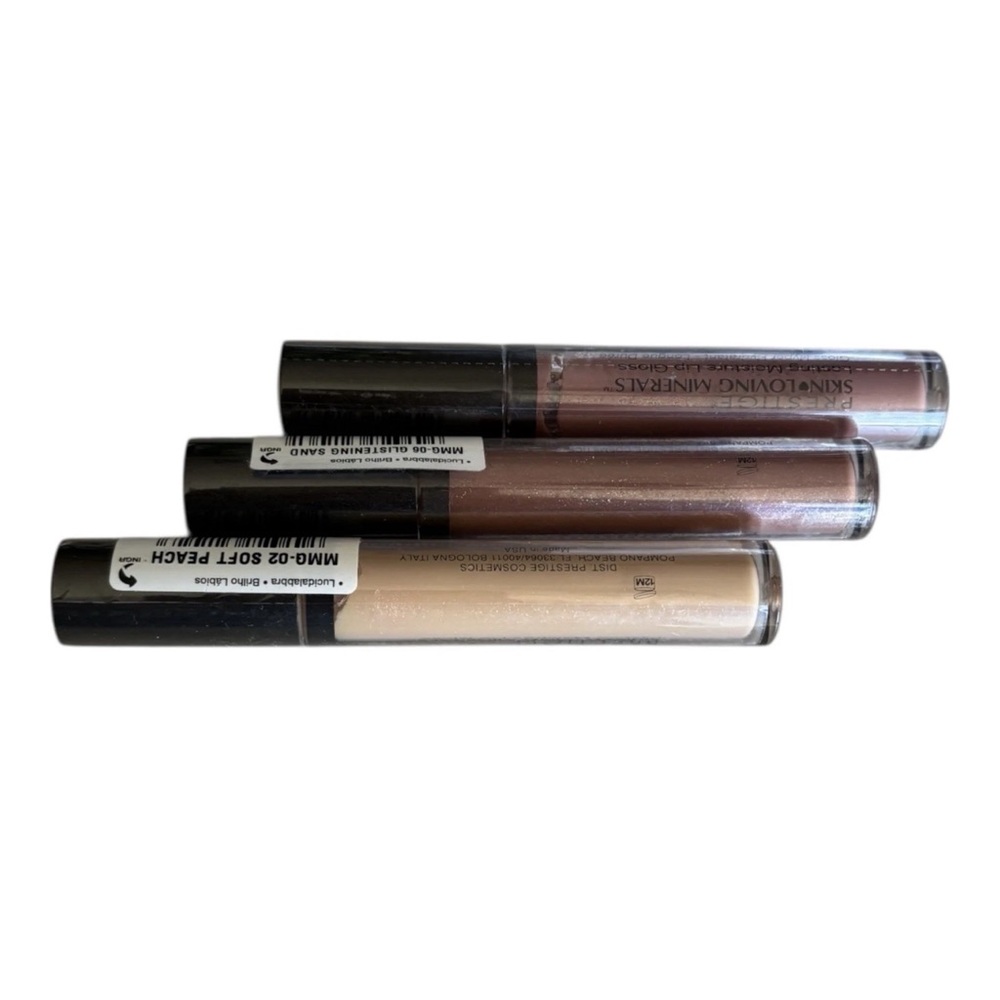 (3) Prestige Skin Loving Minerals Moisturizer Lip Gloss Mauve, Peach, Sand